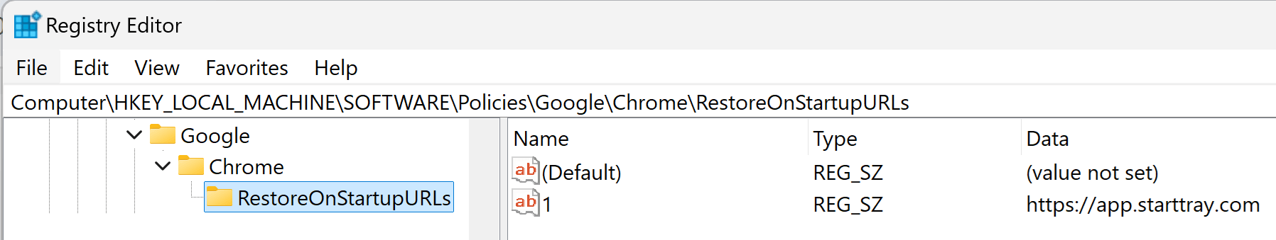 Registry Settings Subfolder